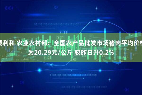 诚利和 农业农村部：全国农产品批发市场猪肉平均价格为20.29元/公斤 较昨日升0.2%